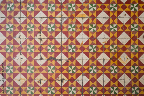 Vintage Peranakan Floor Tiles with Colorful Geometric Patterns in Penang, Malaysia
