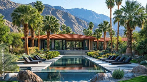 Tranquil Oasis Surrounded by Palm Trees 