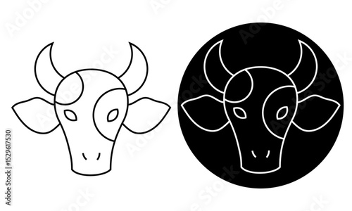 Cow head logo icon set design vector, cow linear emblem, cow head illustration, farming logo