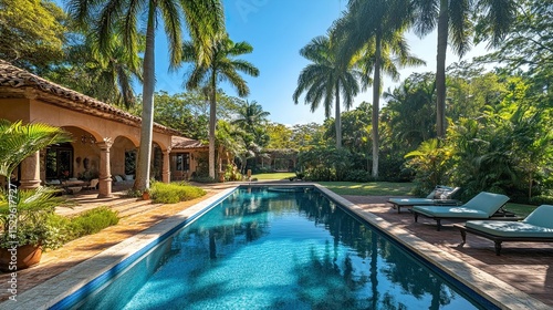 Tranquil Oasis Surrounded by Palm Trees 
