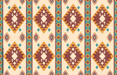 Geometric ethnic oriental ikat seamless pattern  color oriental. Aztec ornament print. Design for background ,curtain, carpet, wallpaper, clothing, wrapping, Batik, vector illustration.