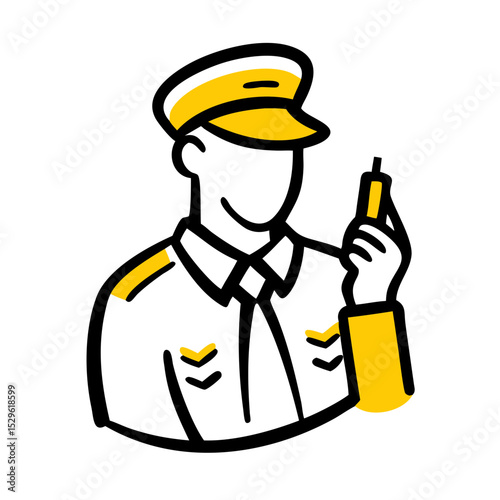 Policeman holding a walkie-talkie wearing a uniform with cap  
