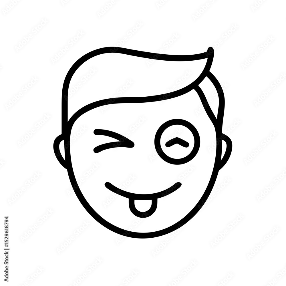 Outline of a playful boy's face winking and sticking out tongue Outline of a playful boy's face winking and sticking out tongue