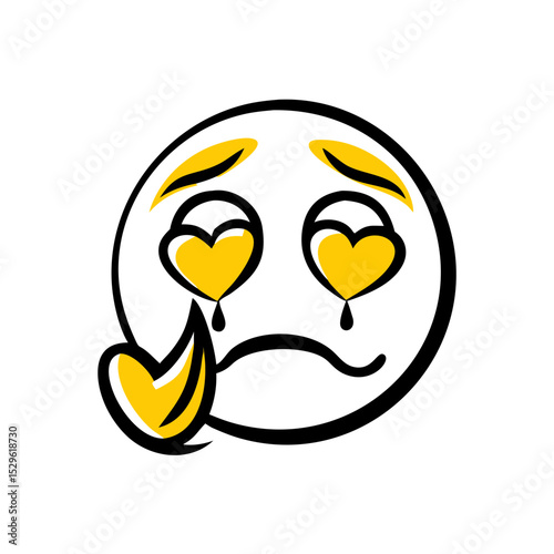 Sad emoticon with heart-shaped eyes and tears illustrating sympathy  