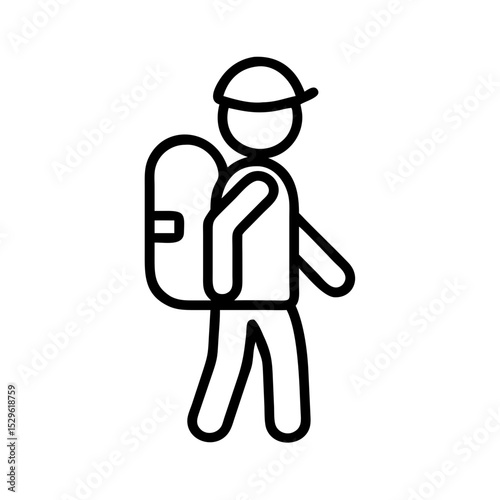 Line art of a tourist walking with a backpack and cap  