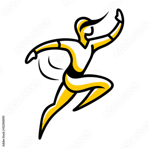 Abstract yellow figure running with outstretched arm in motion  