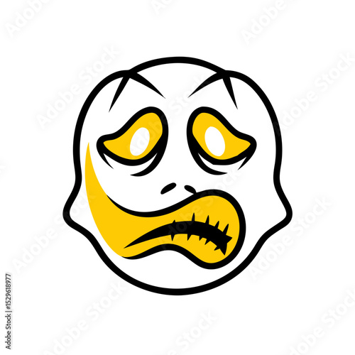 Cartoon ghost face with sad expression and yellow details  