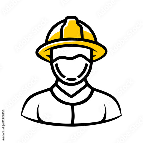 Cartoon firefighter wearing yellow helmet and uniform  