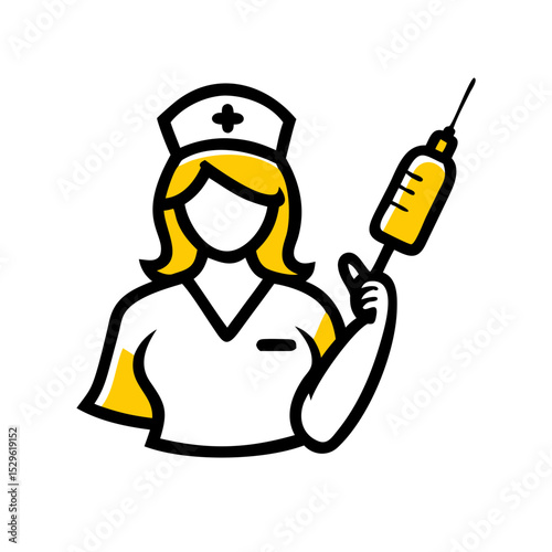 Nurse holding a syringe in a minimalist illustration style  