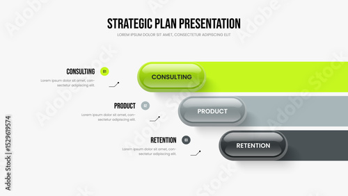 Corporate Strategy Three Element Diagram Presentation Design. Visual Portfolio 3 Option Infographic Slideshow Template. Modern Forecast Frame Layout Vector Illustration.