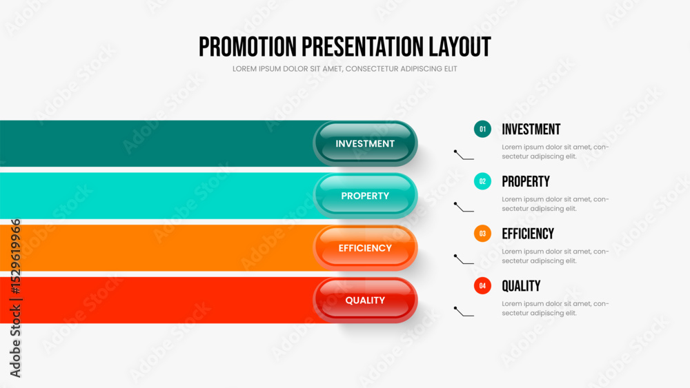 Fototapeta premium Advertising Campaign Four Element Diagram Slideshow Design. Enterprise Visualization 4 Option Infographic Presentation Template. Modern Analysis Frame Layout Vector Illustration.