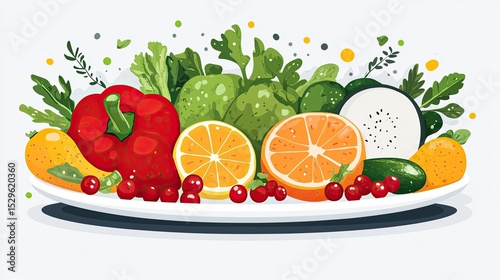 Vector Art of a Healthy Meal with Vegetables and Fruits 