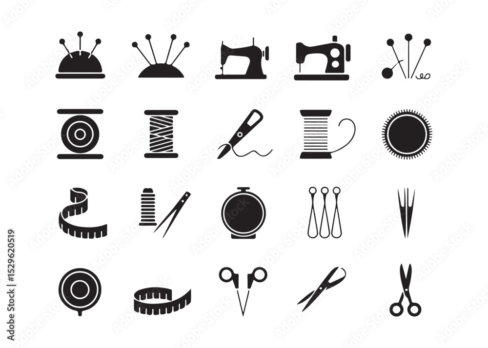 Obraz premium Set of Black and White Sewing Tools Icons