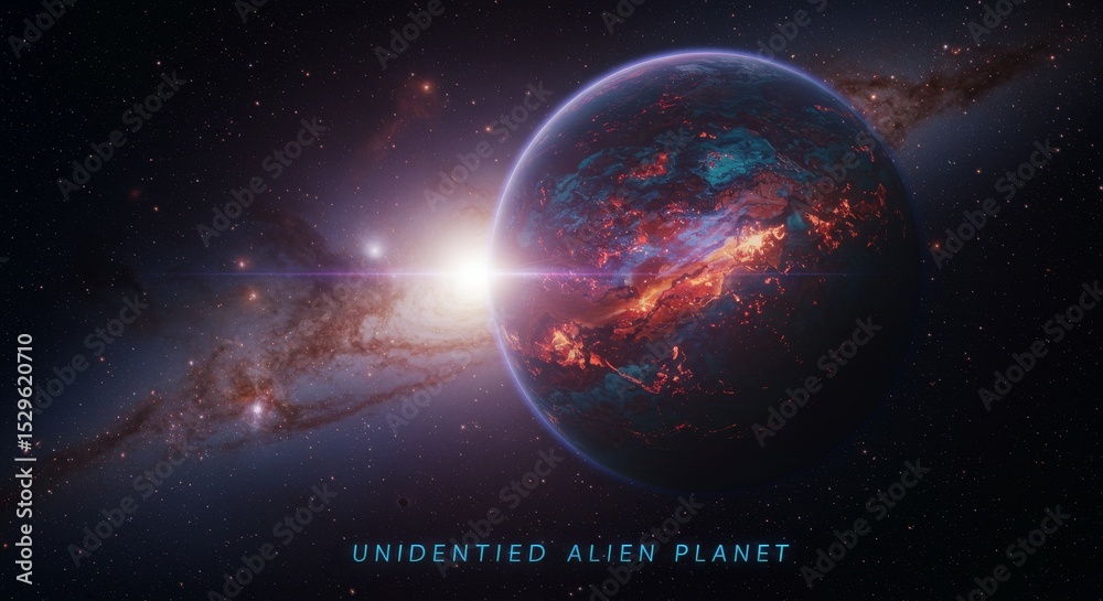 Fototapeta premium 3D Rendering Planet Amidst Starry Galaxy Abstract Outer Space View