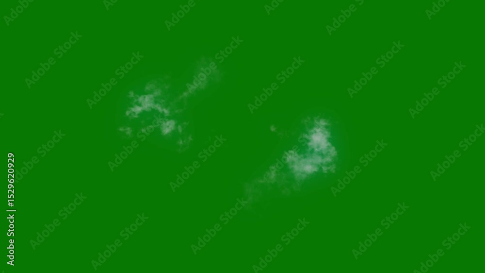 A green background with white border  cloud in the shape of heart on screen some clouds it middle smoke coming out bunch flowers green screen animated chromakey background layers frame