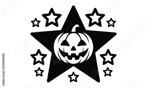 Halloween jack o lantern pumpkin inside star with stars