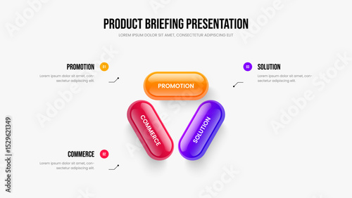 Product Insight Three Option Diagram Presentation Layout. Corporate Portfolio 3 Step Infographic Frame Design. Digital Performance Slide Template Vector Illustration.