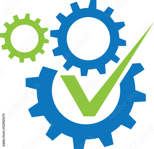 Multiple gears logo Gears cogs mechanism teamwork with check mark icon