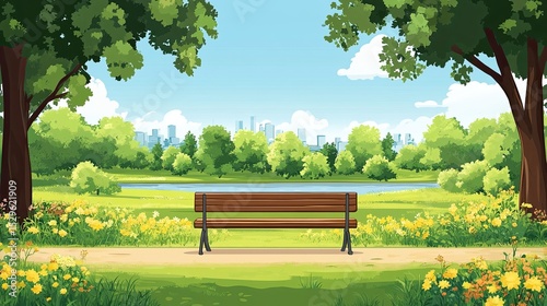 Vector Illustration of a Peaceful Park Scene 