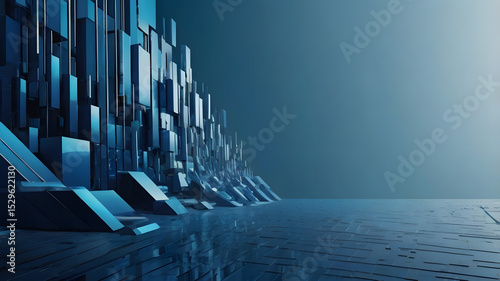 Abstract futuristic blue city skyline with geometric structures
