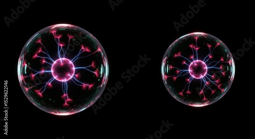 3d Rendering Plasma Balls Glowing Energy Science Dark Background