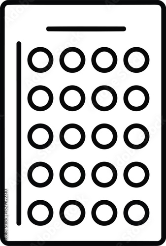 Pill Pack Icon: A minimalist black and white icon of a blister pack, featuring circular pills, represents medication and healthcare needs.