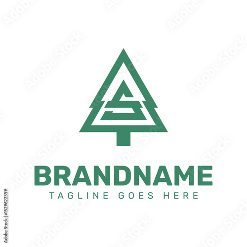 Letter S Pine Tree Logo, symbolizing nature, growth, and environmental harmony
