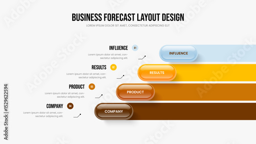 Company Briefing Four Element Diagram Slideshow Design. Visual Visualization 4 Option Infographic Slide Layout. Investor Review Presentation Template Vector Illustration.