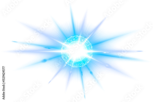 Bright Blue Energy Orb with Light Burst isolated on a transparent background