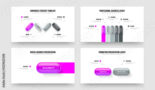 Corporate Briefing 4 5 1 2 Step Infographic Frame Layout Bundle. Investor Visualization Four Five One Two Element Diagram Presentation Design Vector Illustration Collection.