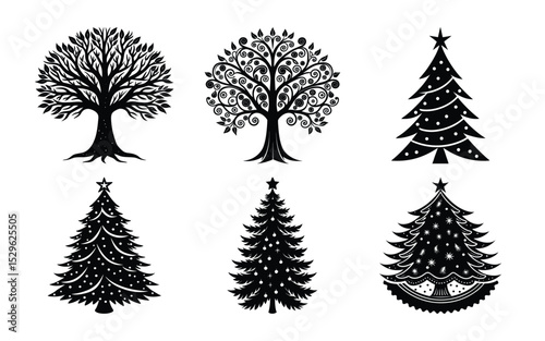 set of Christmas trees vector on white background