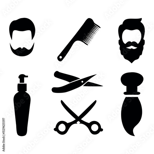barbershop icons set black silhouette style