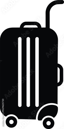 Black Suitcase on Wheels: A minimalist monochrome representation of a wheeled suitcase, symbolizing travel, vacation, and journeys, ready for new adventures.