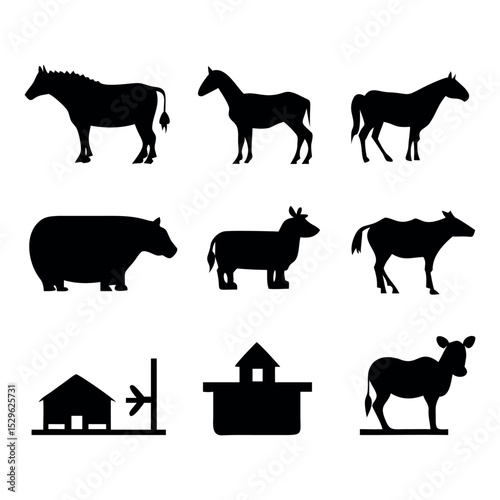 farm animals silhouettes icon set