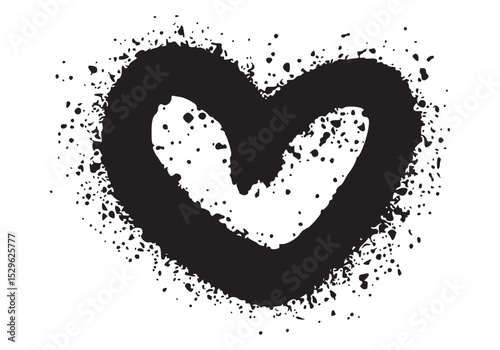 Hand drawn spray paint with heart symbol. Love banner with airbrush ink dots.