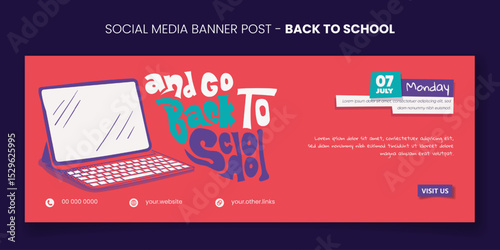 Back to school. banner template with tablet in cartoon flat design and back to school typography