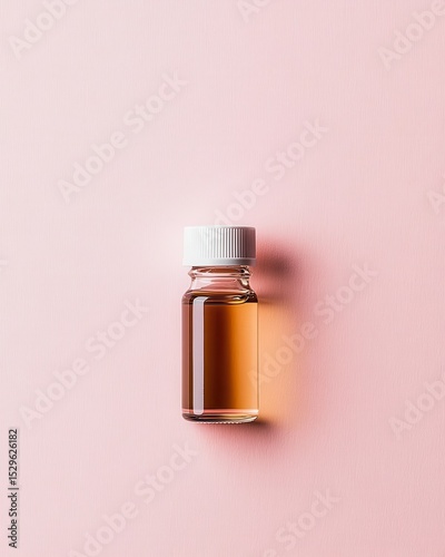 Amber Glass Bottle with White Cap on Pink Background