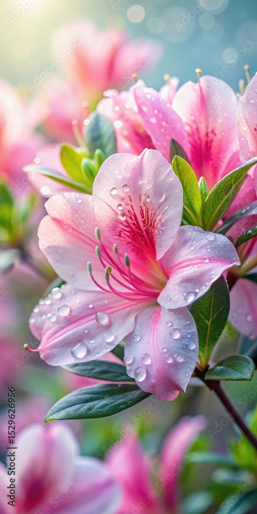 Obraz premium Delicate pink azalea flowers unfolding their petals in a gentle