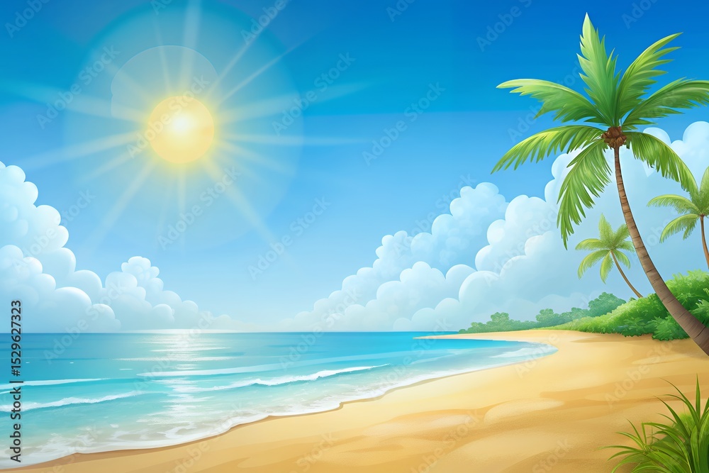 Fototapeta premium Sunny Beach Scene Tropical Paradise Background Image