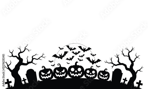 Halloween silhouettes jack olanterns bats graveyard spooky
