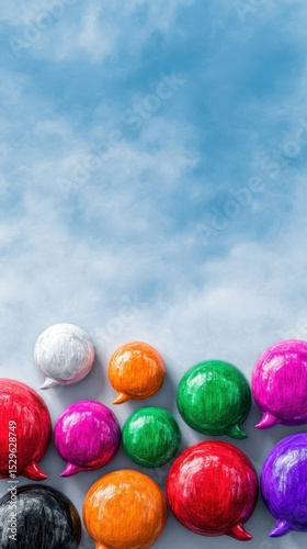 Colorful Speech Bubbles on Cloudy Sky Background