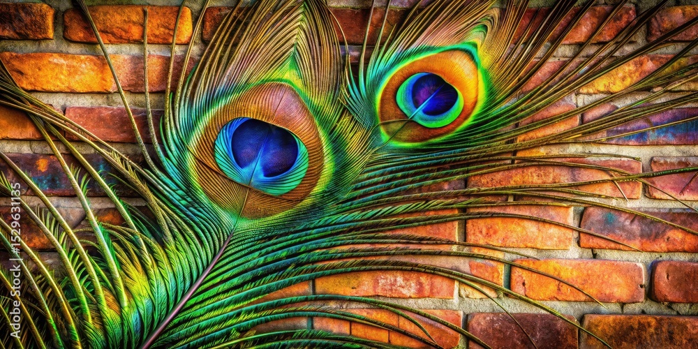 Fototapeta premium Double exposure creates a mystical peacock, a surreal and abstract fantasy bird wall art piece.