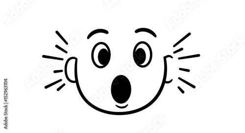 Shocked Expression: Stylized Cartoon Face with Exclamation Lines Emanating from Ears