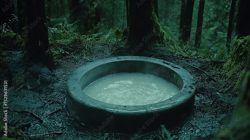Fototapeta premium Mystical pool in a dense forest with soft light illuminating water