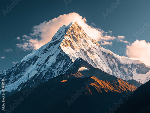 Sunlight reflecting off the snow-capped peak of a mountain