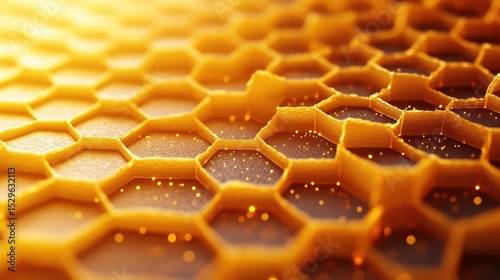 Golden Hexagon Network Background with Sparkles