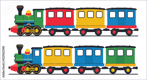 Colorful Toy Trains With Wagons On White Background Vector Illustration