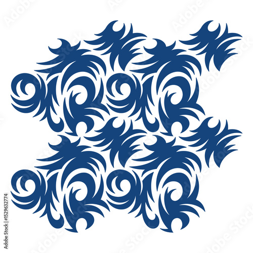 Abstract Blue Swirls and Flames Pattern