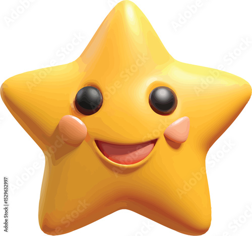 A cheerful yellow star-shaped cartoon character with a big smile, dark eyes, and rosy cheeks, exuding happiness and joy.