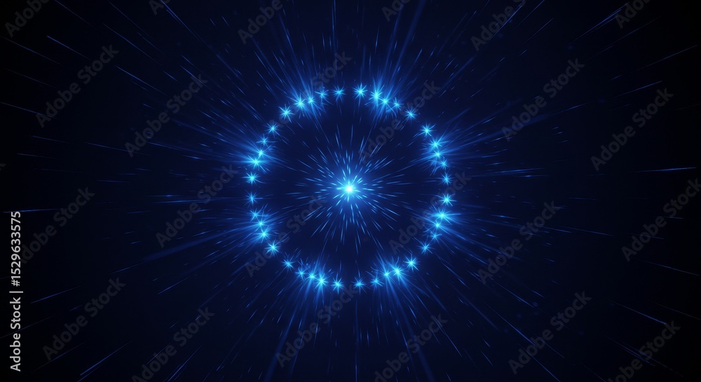 Fototapeta premium Abstract 3D Blue Circle Light Burst Background with Tunnel Effect